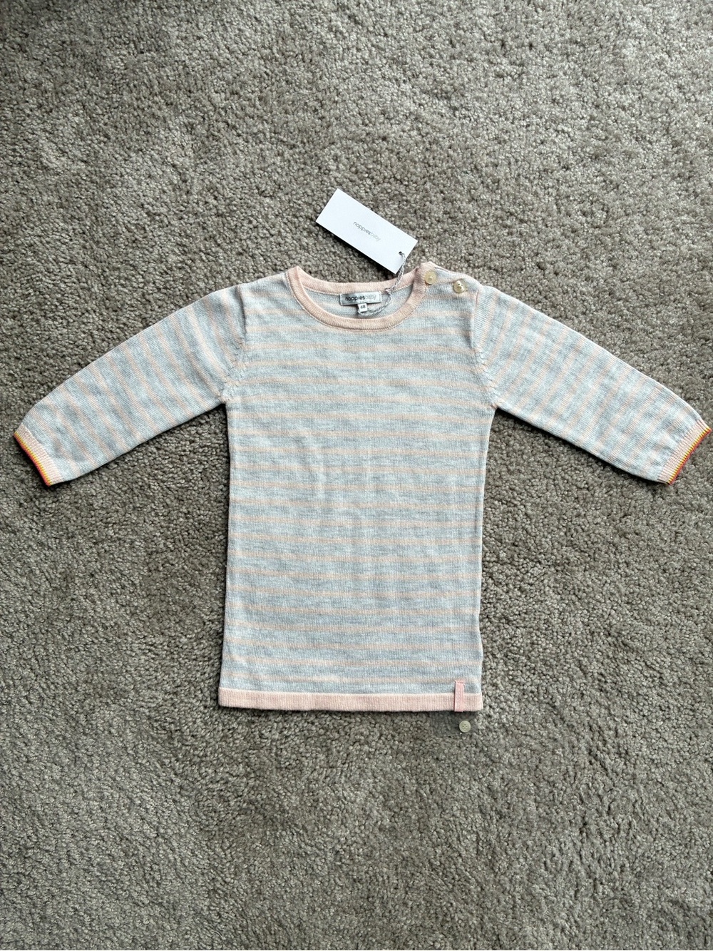 Noppies Light Grey and Pink Striped Knit Sweater Dress NWT